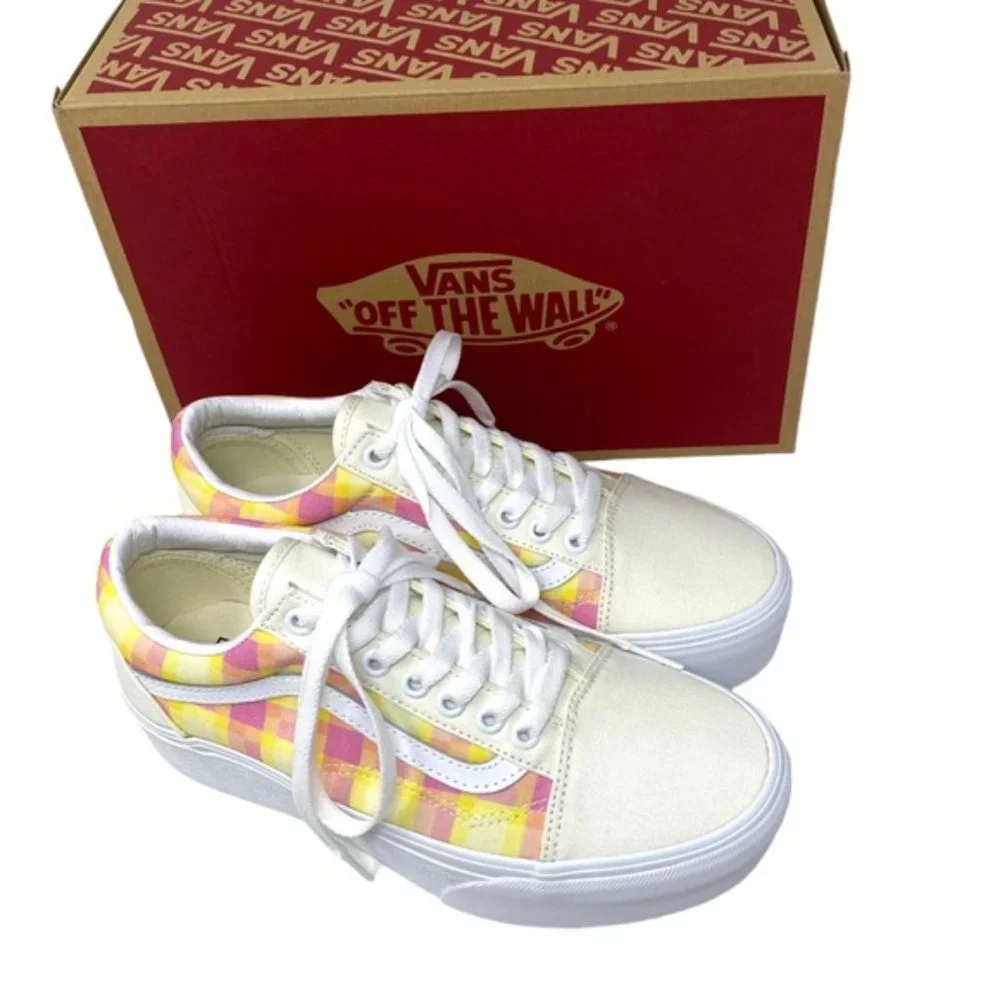 VANS Old Skool Platform Shoes Plaid Multi Sneakers Canvas Women Size VN0A7Q5MGBX